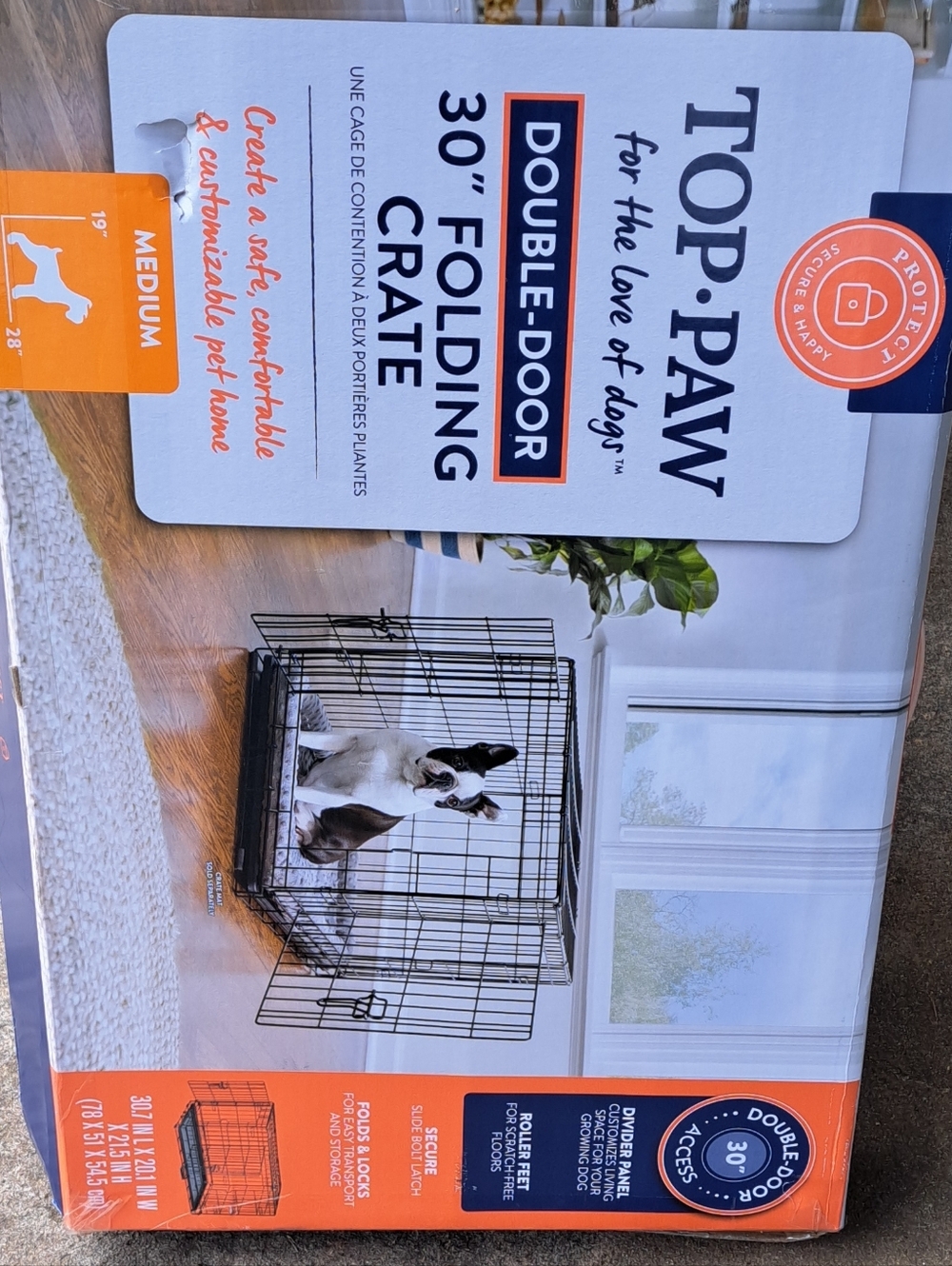 Top Paw Black Double-Door 30" Folding Crate New Open Box